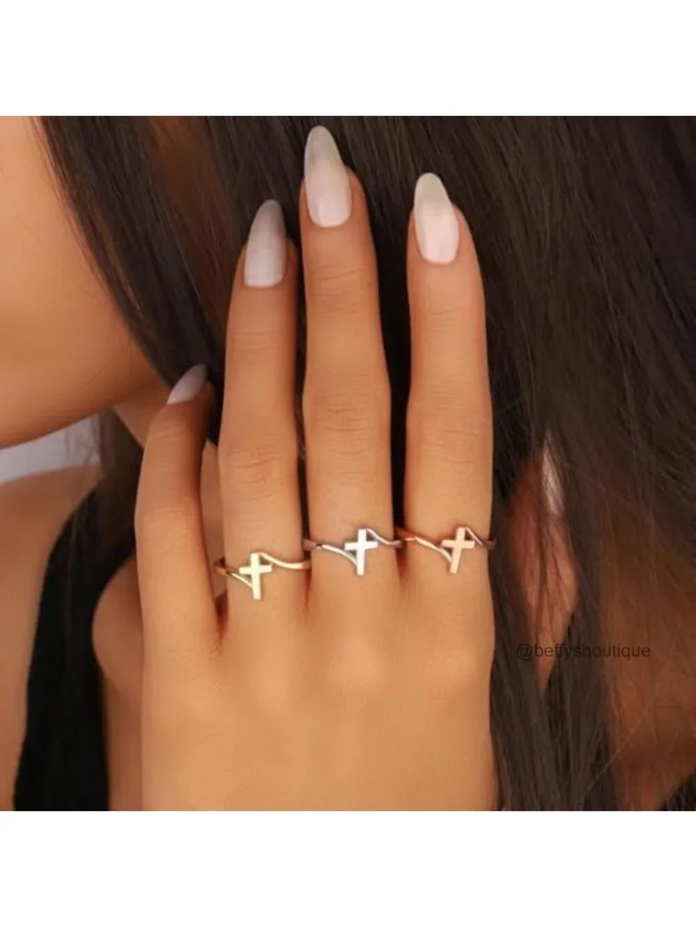 14K Gold Plated Cross Band Ring for Women, Tarnish Resistant Hypoallergenic
